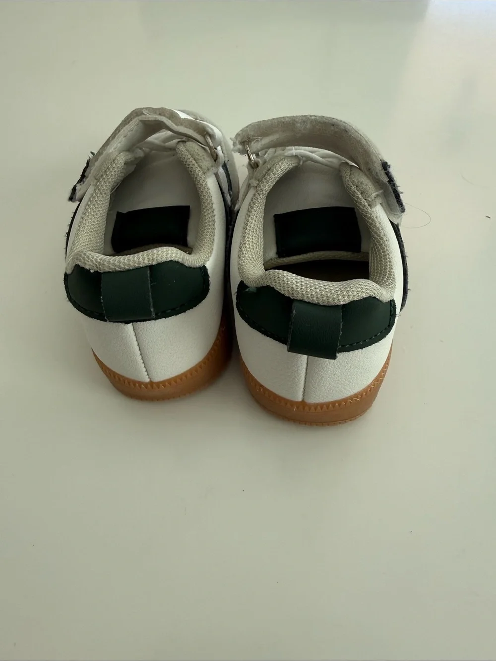 Kids White and Green Velcro Casual Sneakers with Gum Sole